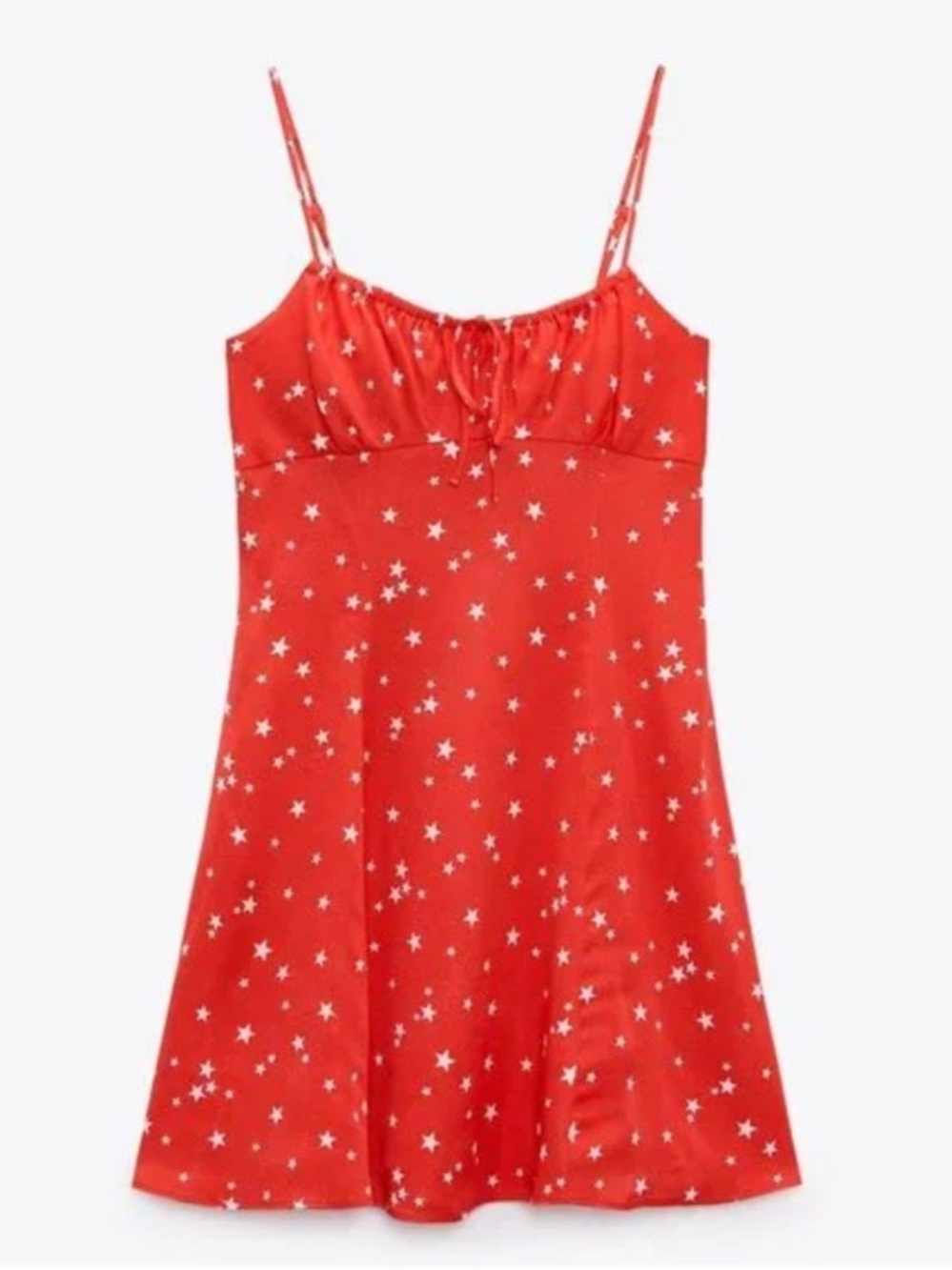 Zara Red & White Stars Spaghetti Strap Satin Mini Dress